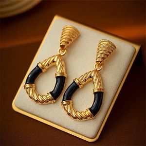 Anthro Tear Drop Pharaoh Gold Medallion Teardrop Loop Pin Oversize Earrings